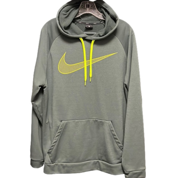 𝅺NIKE- army green with yellow swoosh hoodie - Picture 1 of 4